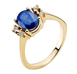 Blå safir ring med diamanter