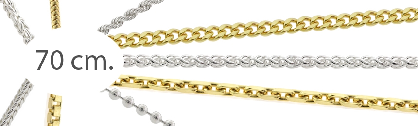 70 cm. halskæde lavet i guld eller forgyldt sølv