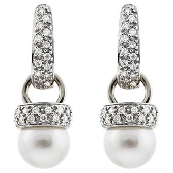 Perle øreringe i hvidguld med diamanter
