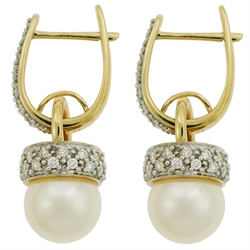 Perle øreringe i guld med diamanter billed 2