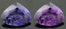 Farveskiftende safir fra blå til violet